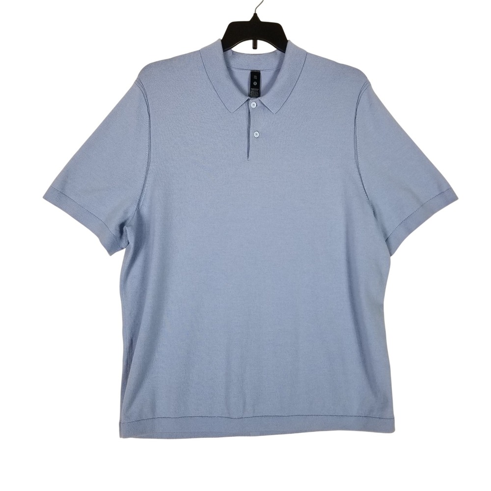 Lululemon Merino Wool Knit Polo Mens XXL Blue Short Sleeve LM3FCJS 234S